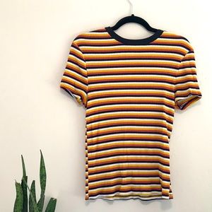 Black yellow white and orange stripped ribbed tee